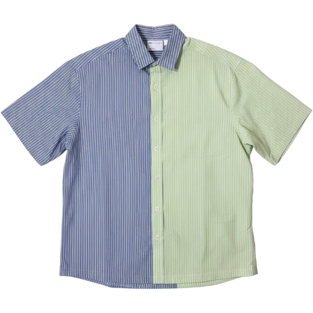 ASOS DESIGN Mens 2XS Colorblock Striped Short Sleeve Button Down Shirt Blue